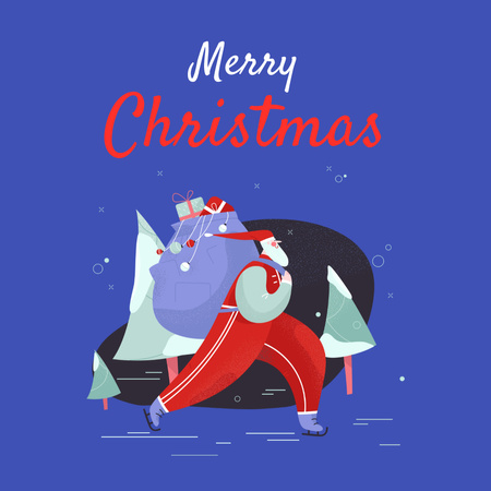 Cute Christmas Holiday Greeting with Santa Instagram Design Template