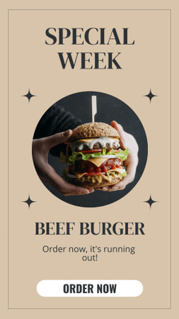 Különleges heti ételajánlat marhahamburgerrel Instagram Story tervezősablon
