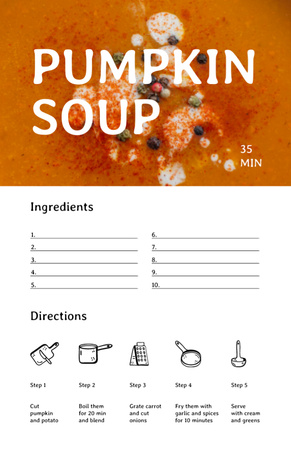 Template di design zuppa di zucca passi di cottura Recipe Card