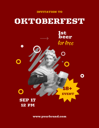 Oktoberfest Kutlama Uyarısında Bira İçen Heykel Invitation 13.9x10.7cm Tasarım Şablonu