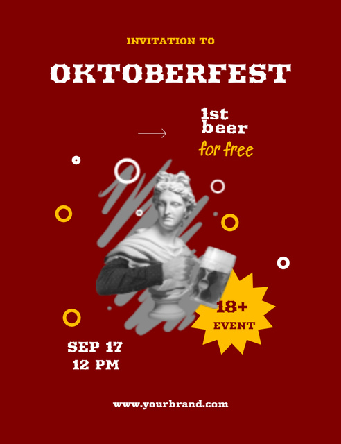 Statue with Beer on Oktoberfest Celebration Alert Invitation 13.9x10.7cmデザインテンプレート