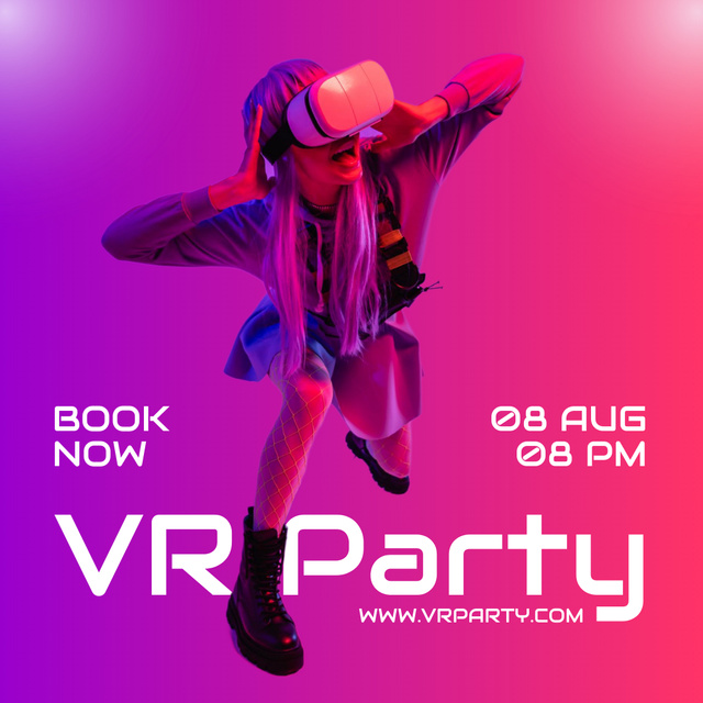 Futuristic Girl in VR Glasses for Virtual Party Invitation Instagramデザインテンプレート