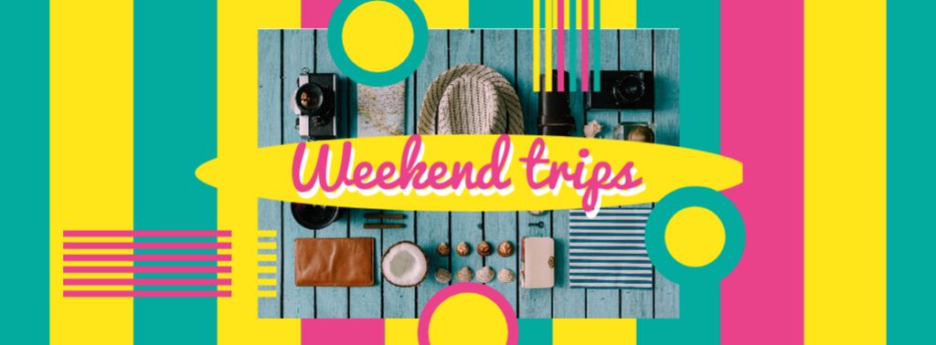 Ontwerpsjabloon van Facebook cover van Stylish travel kit for Weekend Trips