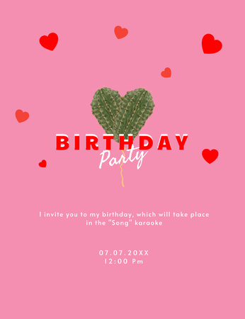 Birthday Party Announcement with Hearts Invitation 13.9x10.7cm Design Template
