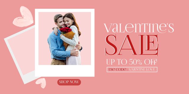 Designvorlage Discount on Valentine's Day Sale with Young Couple in Love für Twitter