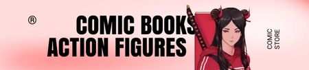 Comic Book Ad with Cute Girl Character Ebay Store Billboard Πρότυπο σχεδίασης
