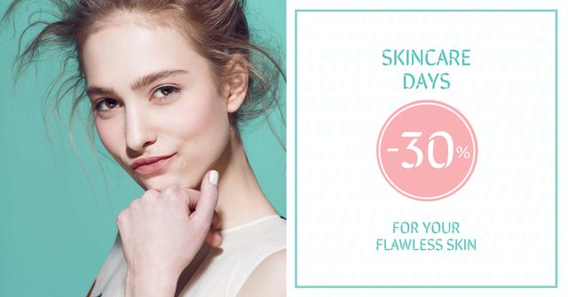Skincare Discount Offer with Beautiful Young Woman Facebook AD Tasarım Şablonu