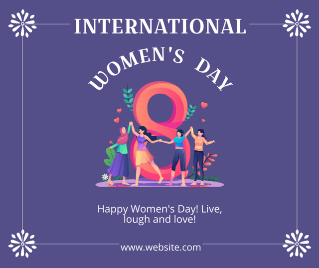 International Women's Day Announcement with Happy Women Facebook Šablona návrhu