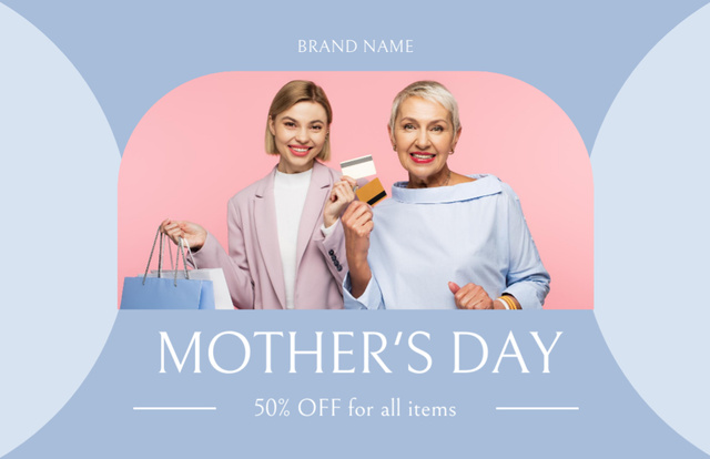 Smilling Women with Shopping Bags on Mother's Day Thank You Card 5.5x8.5in Design Template