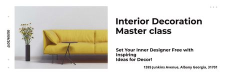 Platilla de diseño Interior Decoration Event Announcement Sofa in Yellow Twitter