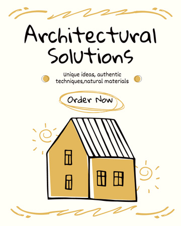 Sarı Ev İllüstrasyonu ile Mimari Çözümler Teklifi Instagram Post Vertical Tasarım Şablonu