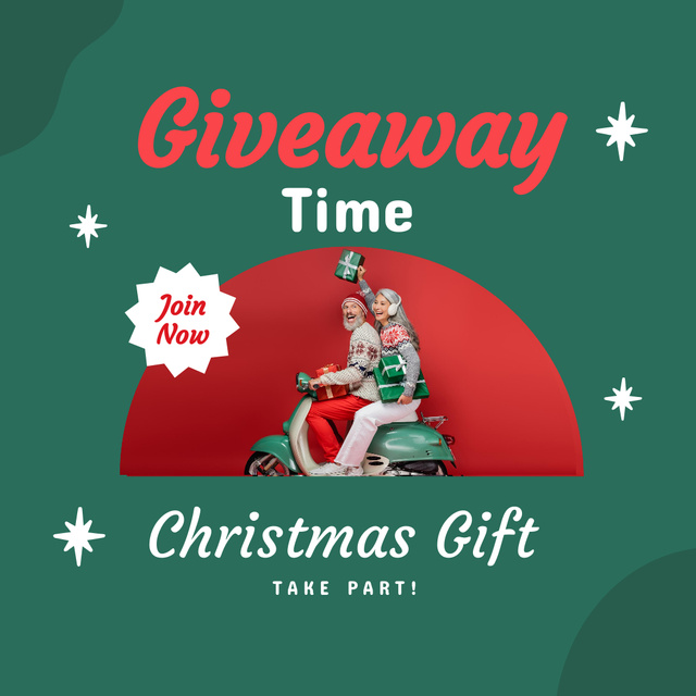 Christmas Special Offer with Funny Couple on Scooter Instagram Design Template