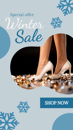 Winter Sale Announcement with Woman in Beautiful Shoes Instagram Story Design Template
