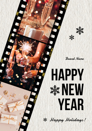 Exciting New Year Holiday Greeting with Sparklers Postcard A5 Vertical Design Template