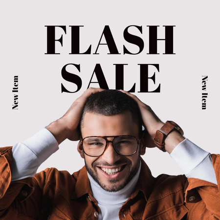 Designvorlage Flash-Verkaufsmitteilung mit jungem attraktivem Mann für Instagram