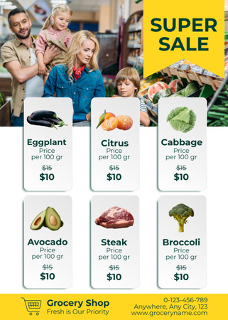 Family Shopping In Grocery With Discount Flayer Design Template