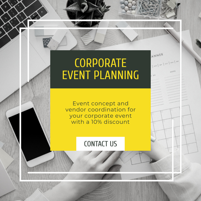 Ad of Corporate Event Planning with Gadgets on Table Animated Post Tasarım Şablonu