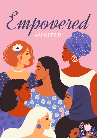 Girl Power Support Inspiration with Diverse Women Poster Design Template