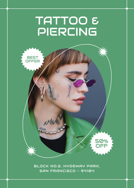 Platilla de diseño Safe Tattoo And Piercing Service With Discount Flayer