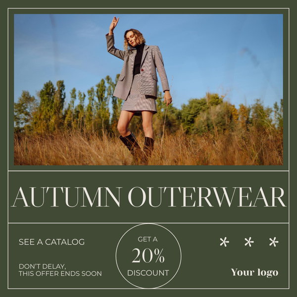 Autumn Outerwear Sale Offer with Woman in Field