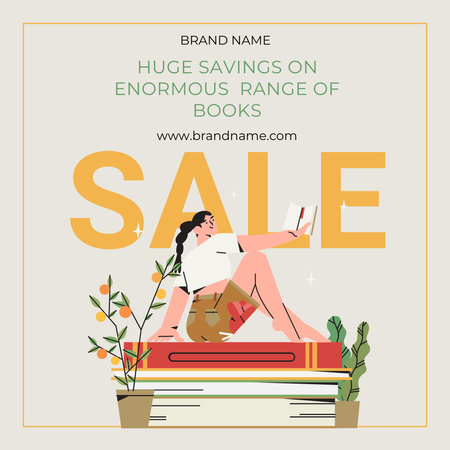 Book Sale Ad With Illustration Instagram Design Template