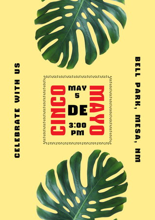 Celebration Announcement Cinco de Mayo with Leaves Poster Design Template