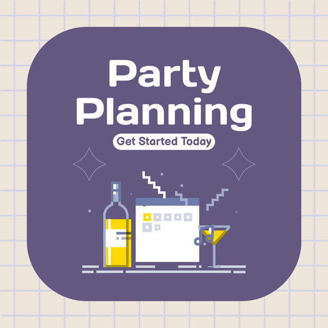Event Party Planning with Illustration of Wine Bottle Animated Post Design Template