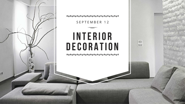Interior Workshop ad with Sofa in grey FB event coverデザインテンプレート