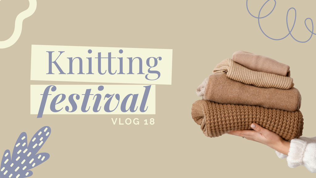 Knitting Festival Announcement with Stack of Knitted Sweaters Youtube Thumbnail Design Template