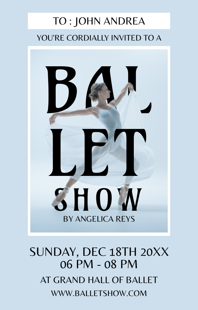 Ballet Show Ad Layout with Photo Invitation 4.6x7.2in Tasarım Şablonu