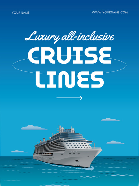 Cruise White Liner Sailing on Waves of Sea Poster 36x48in Modelo de Design