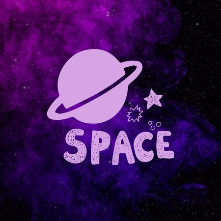 Image of Space with Cartoon Saturn Logo 1080x1080px tervezősablon