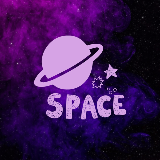 Image of Space with Cartoon Saturn Logo 1080x1080px Šablona návrhu