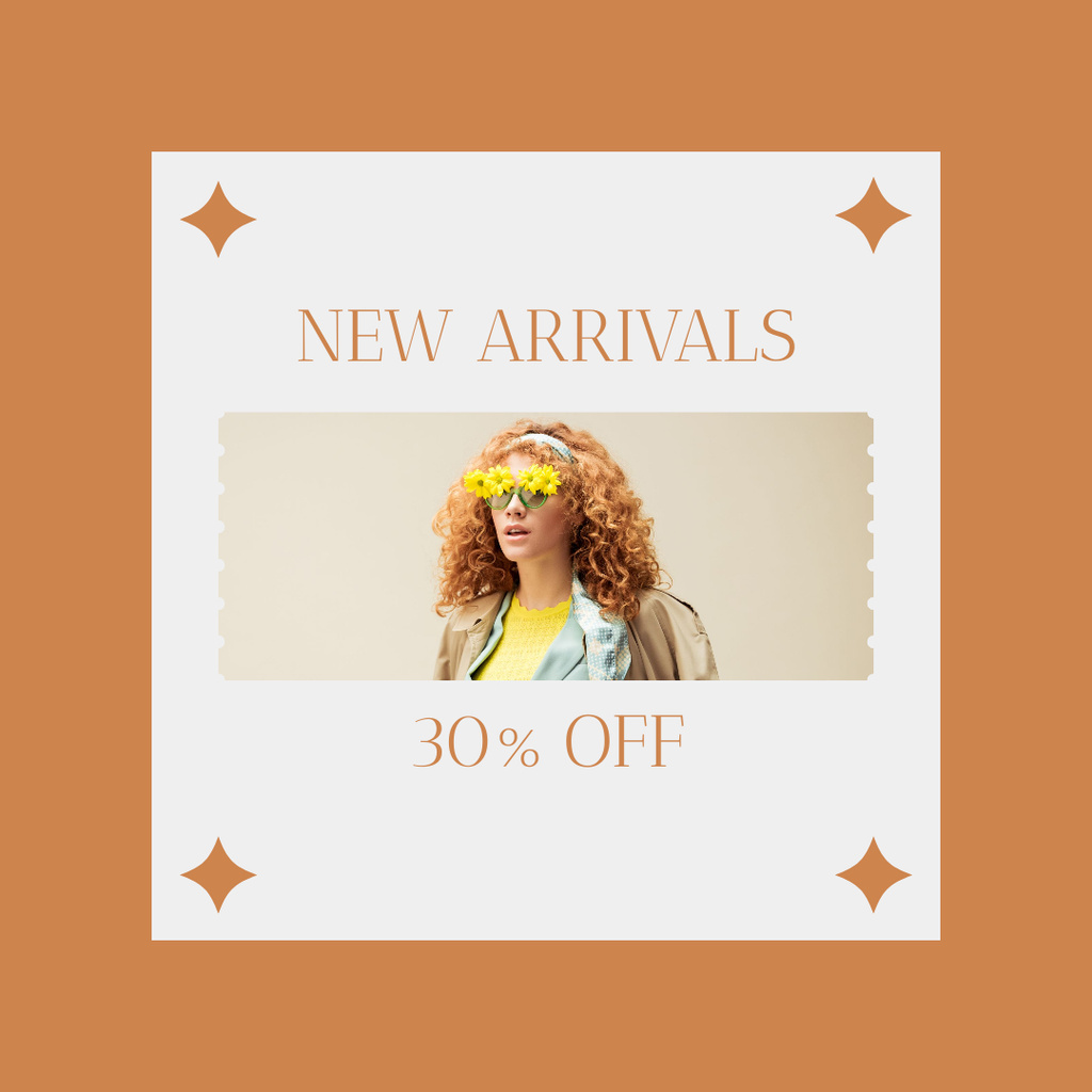 Female Fashion Clothes Sale with Curly Woman Instagram Design Template