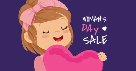 Women's Day Sale with Girl holding Heart Facebook AD Tasarım Şablonu