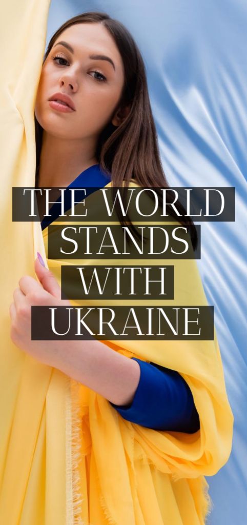 Designvorlage Young Woman Against Background of Flag of Ukraine für Flyer DIN Large