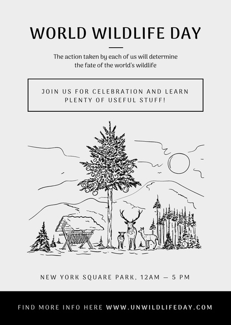World Wildlife Day Event Announcement with Nature Drawing Flyer A6 Design Template