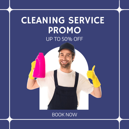 Cleaning Service Ad with Man in Yellow Gloves Instagram Design Template