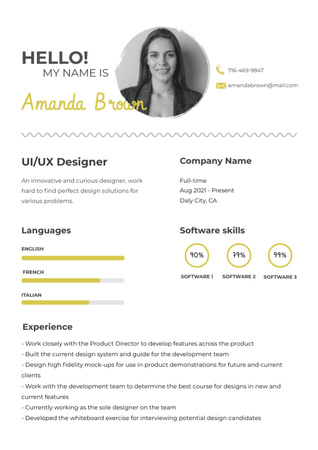 Szablon projektu umiejętności i doświadczenie projektanta cyfrowego Resume