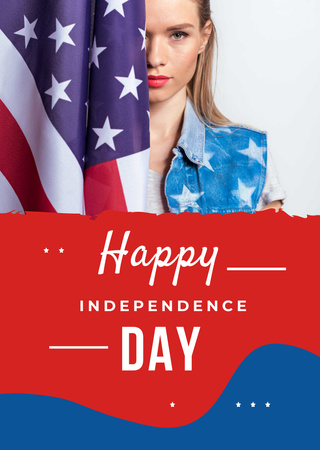 Modèle de visuel Salutation de la fête de l'indépendance avec le drapeau américain - Postcard A6 Vertical