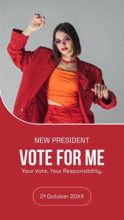 Candidacy of Young Woman in Red Jacket for Post of President Instagram Story Design Template