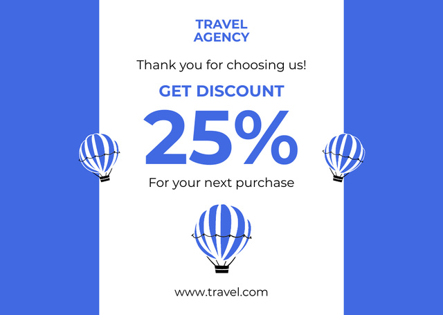 Travel Agency Discount Offer on Blue and White Card Modelo de Design
