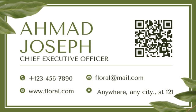 Contact Information of Chief Executive Officer of Floral Shop Business Card US – шаблон для дизайну