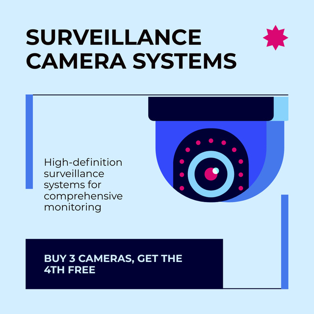 Ontwerpsjabloon van Instagram van Surveillance Systems and Cams Promo on Blue