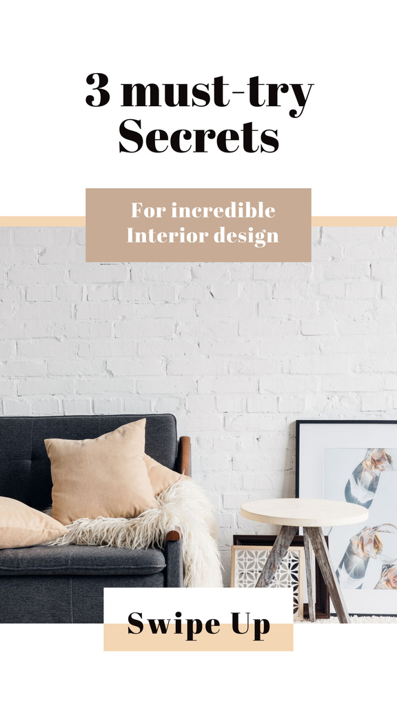Designvorlage Secrets of Interior Design with Stylish Room für Instagram Story