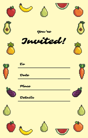 Party Announcement with Frame of Pixel Vegetables Invitation 4.6x7.2in Design Template