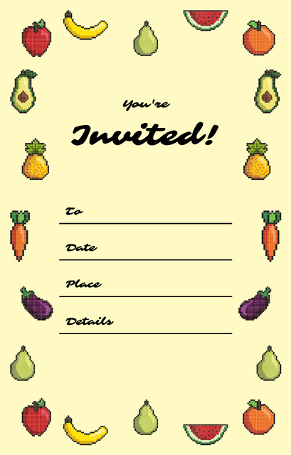Party Announcement with Frame of Pixel Vegetables Invitation 4.6x7.2in tervezősablon