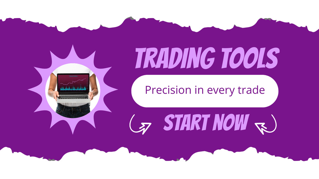 Plantilla de diseño de Stock Trading Tools Promotion on Purple Title 1680x945px 