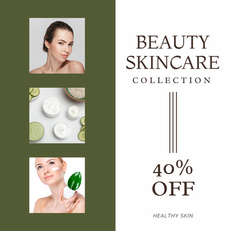 Beauty Skincare Collection Ad with Woman Applying Cream Instagram Design Template