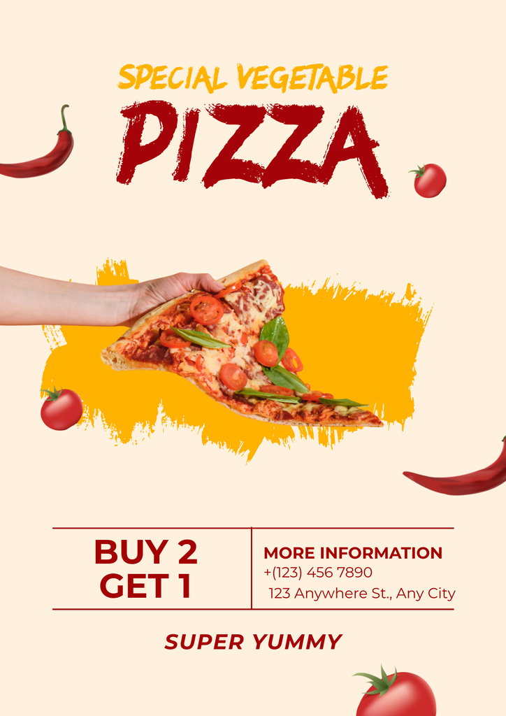 Designvorlage Promotion for Super Tasty Pizza with Vegetables für Poster